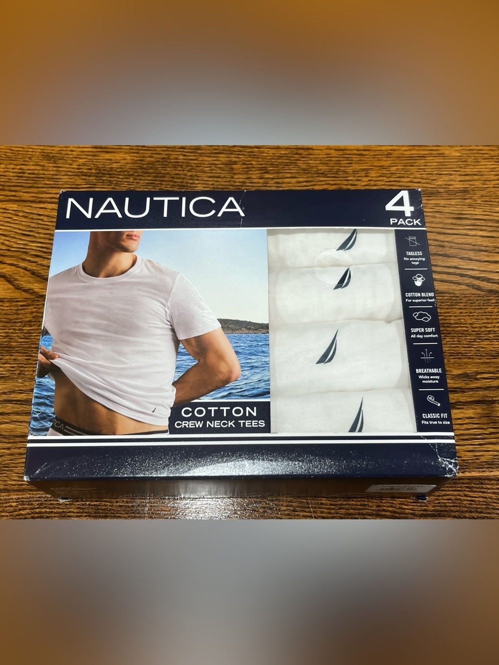 Nautica Men’s 4-Pack Cotton Crew Neck T-Shirts – White with Logo